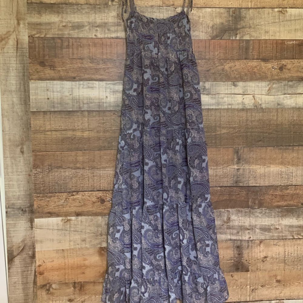 Lorena Rose long boho purple blue paisley sun dress, size small spaghetti straps